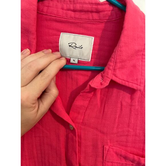 Rails Long Sleeve Button Top – Size XL – Hot Pink - Picture 4 of 6
